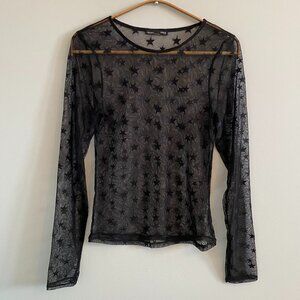 Black Mesh Long Sleeve Top with Stars